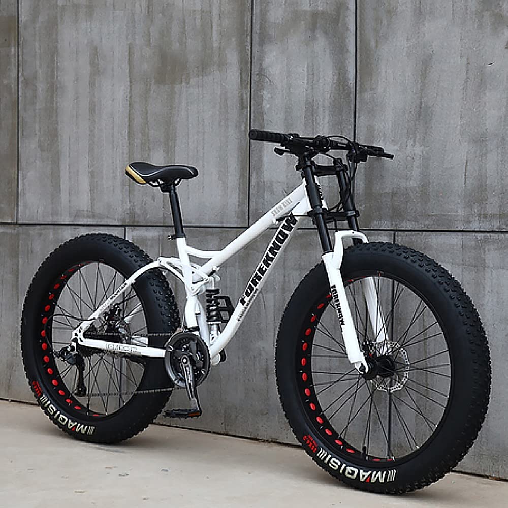 Wmmner Mountainbike, 66 cm (26 Zoll), Mountainbike mit dicken Reifen für Erwachsene, Fahrrad mit 27 Gängen, Altah Mde Carbonstahl, Vollfederung, Doppelscheibenbremse, R - Image 5
