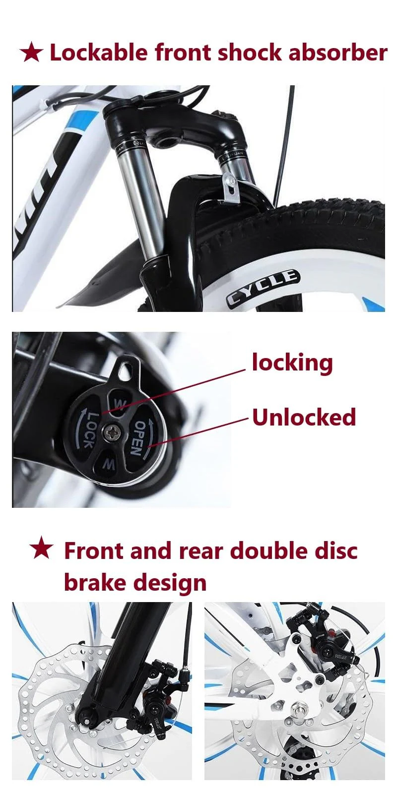 Wmmner Mountainbike für Herren und Damen, 21 Gänge, Erwachsenenrad, 700 C, stoßdämpfende Vordergabel, stoßdämpfende Federung, Schulfahrrad, Weiß / Blau, 66 cm (26 Zoll) - Image 4