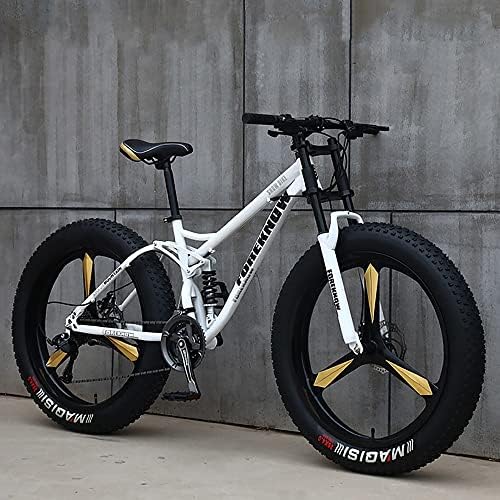Wmmner Mountainbike mit dicken Reifen für Erwachsene, Rahmen aus Kohlenstoffstahl mit Doppelscheibenbremse, ideal für Reiten und Abenteuer im Gelände, Weiß (1/24 Zoll)