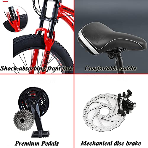Wmmner Mountainbikes für Herren, Mountainbike für Erwachsene, 26 Zoll (66 cm), mit vollständiger Federung, großer Rahmen aus Stahl mit hohem Kohlenstoffgehalt, Doppelscheibenbremse, Riesenfahrrad - Image 4
