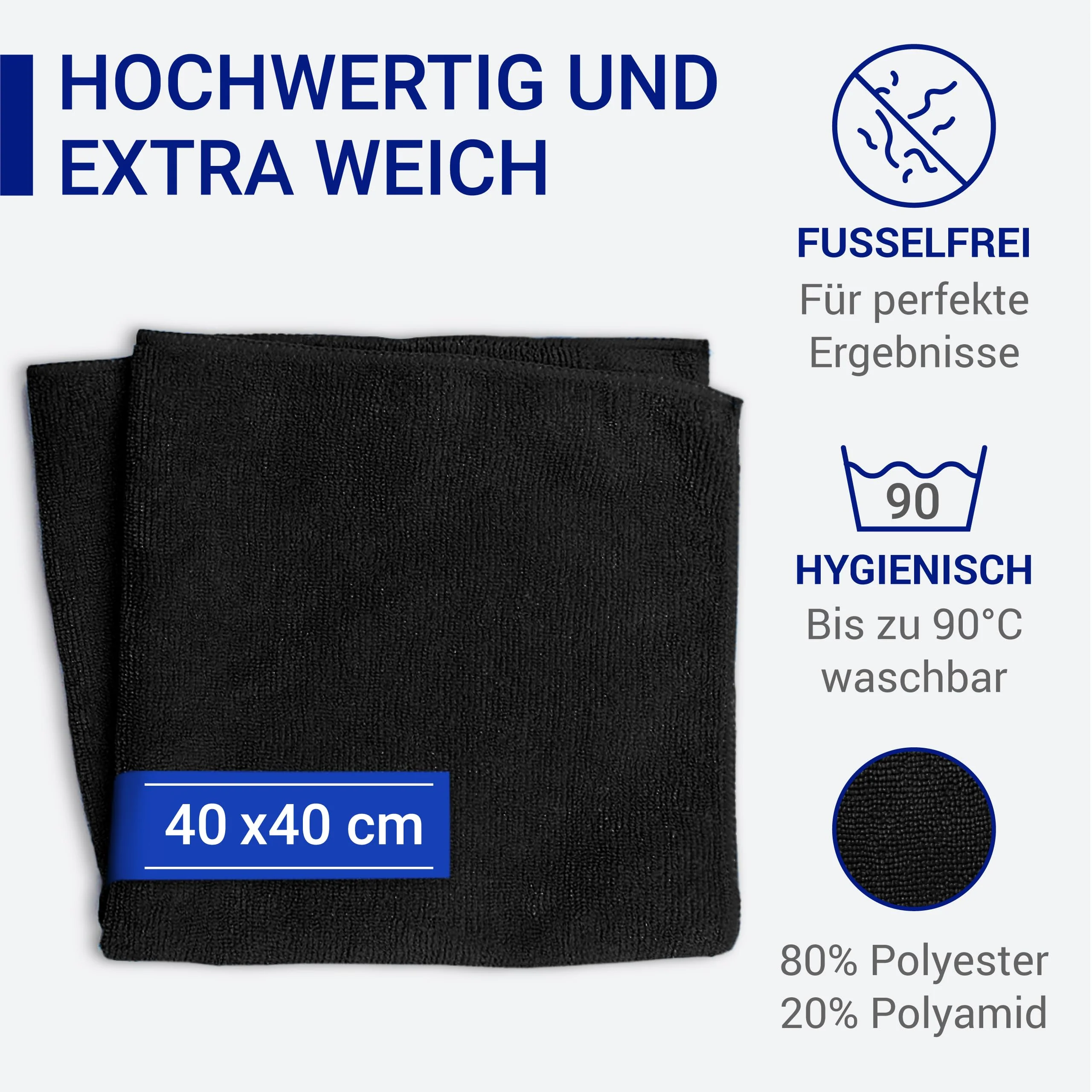 wolk Mikrofasertücher - 10 Stück - Größe: 40 x 40 cm - Farbe: schwarz - Material: Polyester/Polyamid - Lappen, Reinigungstücher, Putztücher - Bad, Kuche, Gastronomie - Image 5