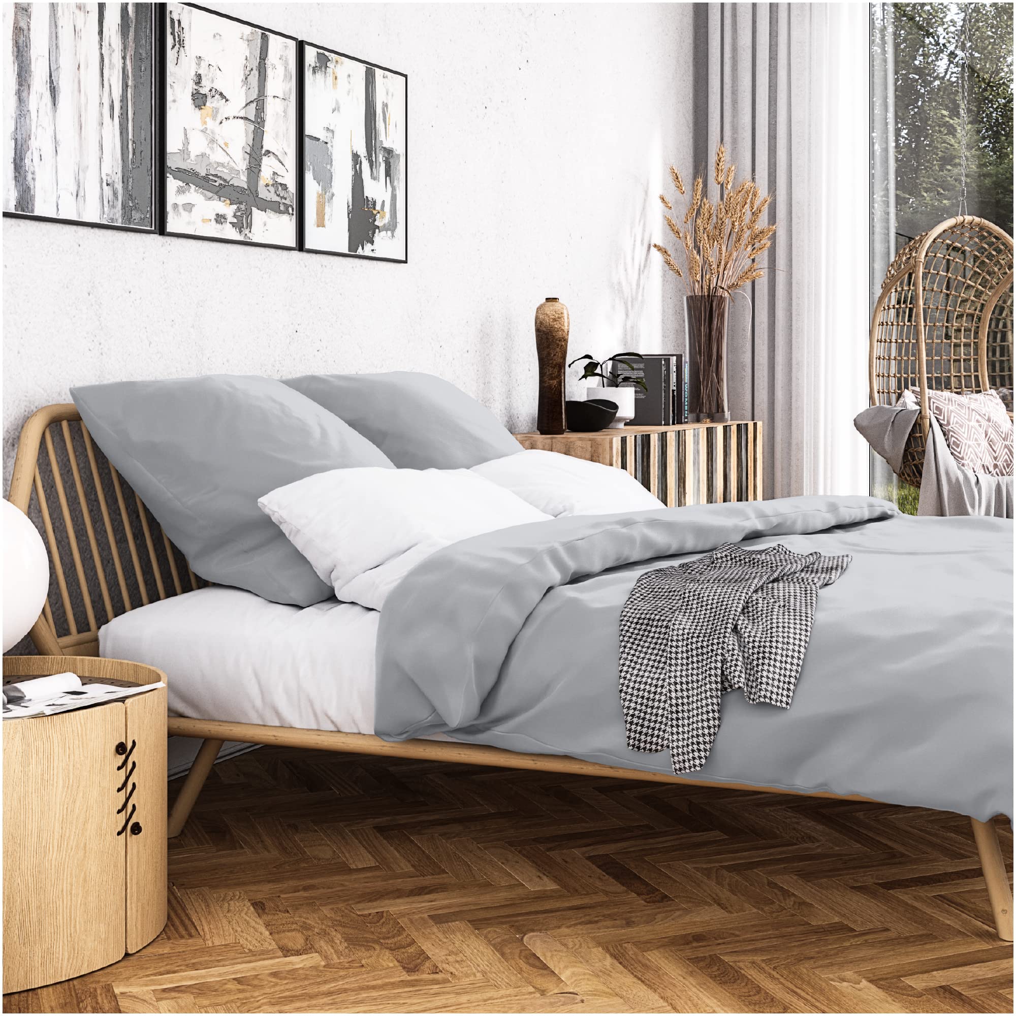 Wolkenfeld Mako Satin Bettwäsche 200x220-100% Baumwolle - Traumhaft weiche Bettwäsche-Sets - 1x Bettbezug 200x220cm + 2X Kissenbezug 80x80 - Hellgrau - Image 2