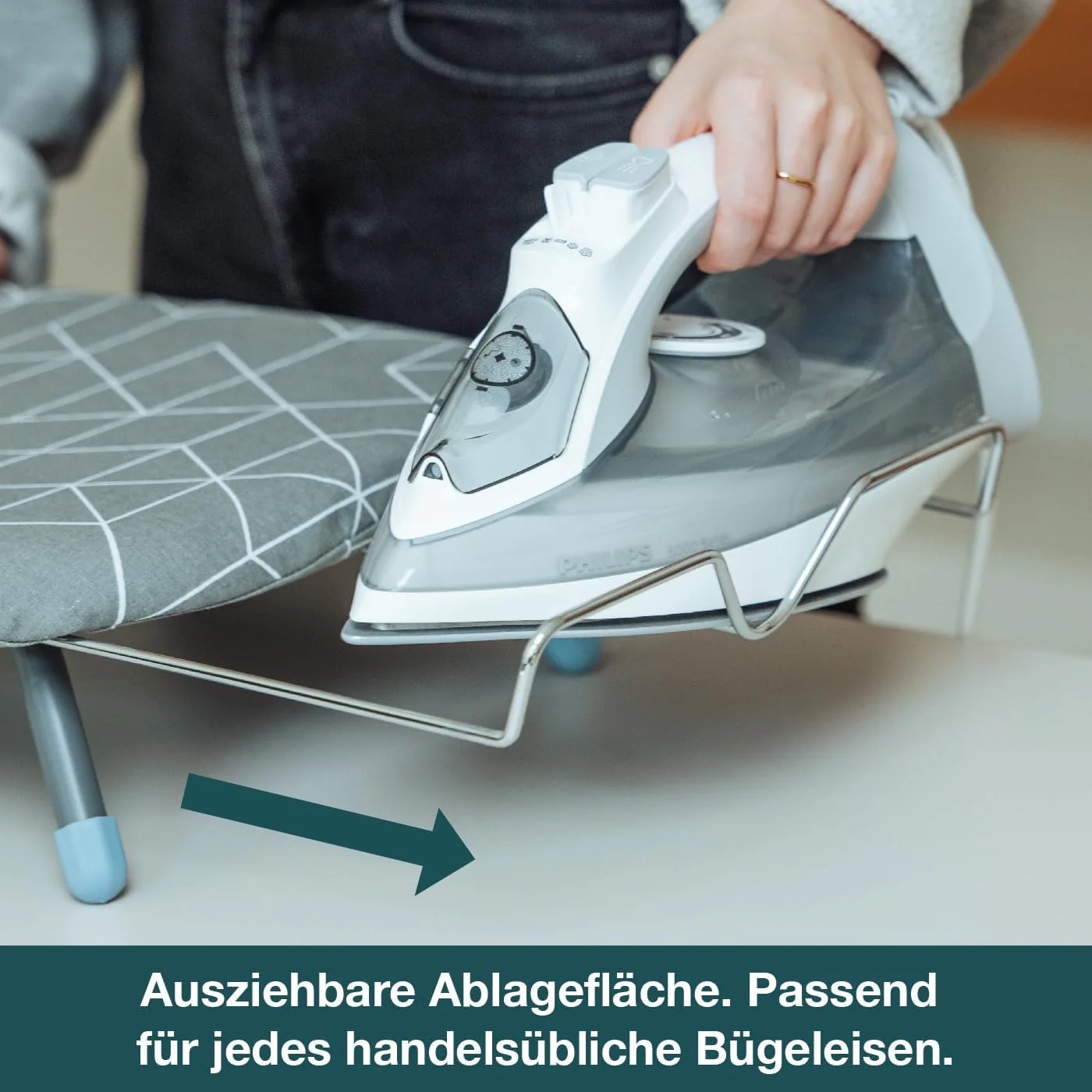 WONDERHOME Patentiertes Tischbügelbrett, klappbare Beine, platzsparend, grau, blau , Faltbares Bügelbrett mit Klappfunktion - Image 11