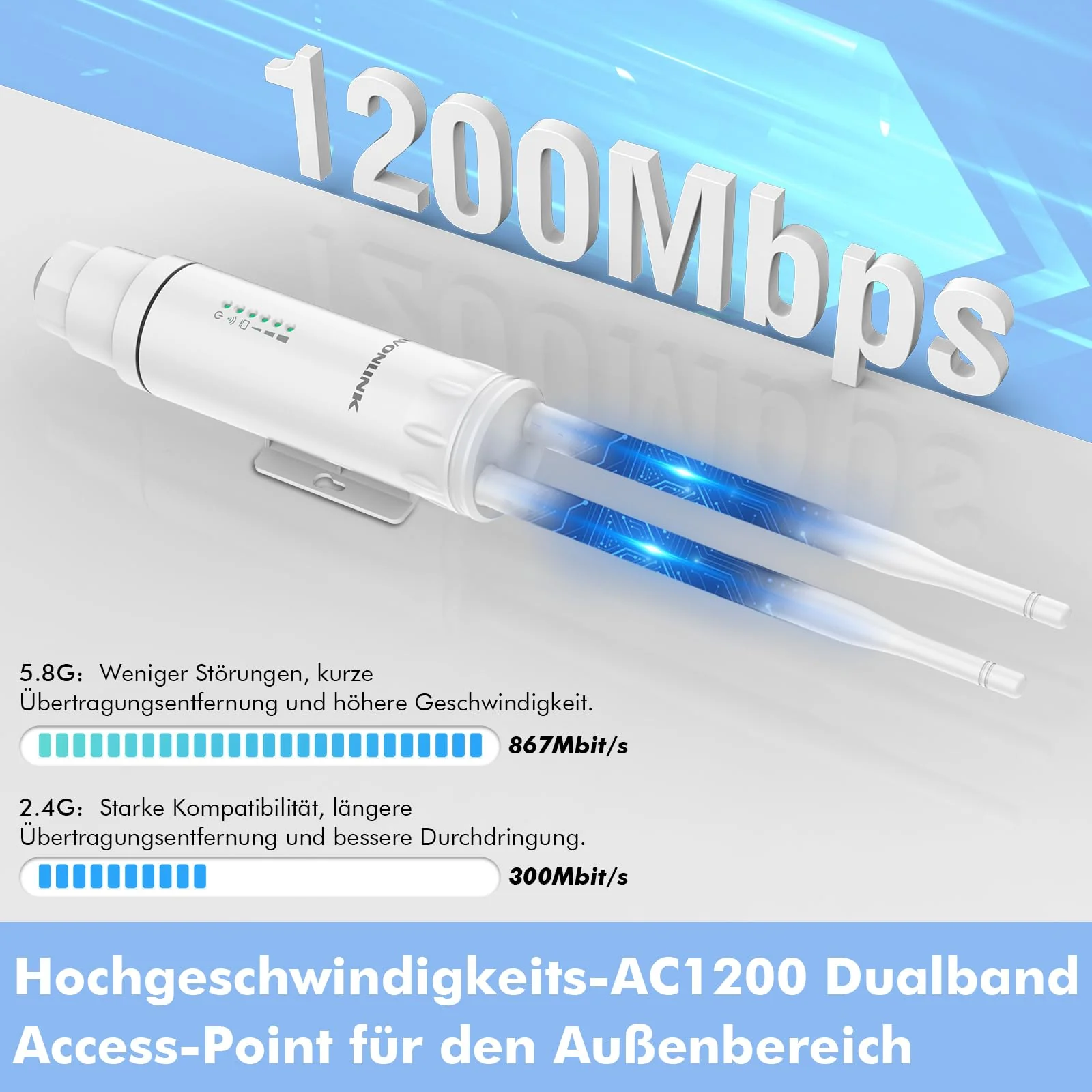 WONLINK Outdoor WLAN Access Points, AC1200 Wetterfeste Outdoor WLAN Repeater Dualband Outdoor Wireless WLAN Access Point mit PoE-betrieben, IP66 Wasserdicht, Unterstützung von Repeater/AP/Router Modus - Image 4