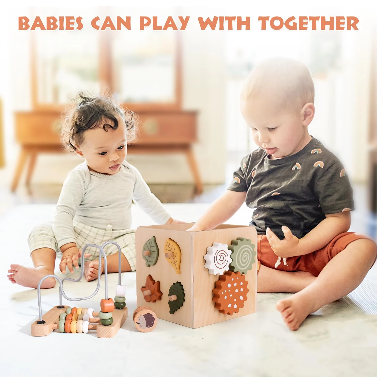 WOODEN TEETHER Montessori Motorikwürfel holzspielzeug Montessori Spielzeug 6 in 1(Naturholzfarbe Aktivitätswürfel) - Image 3