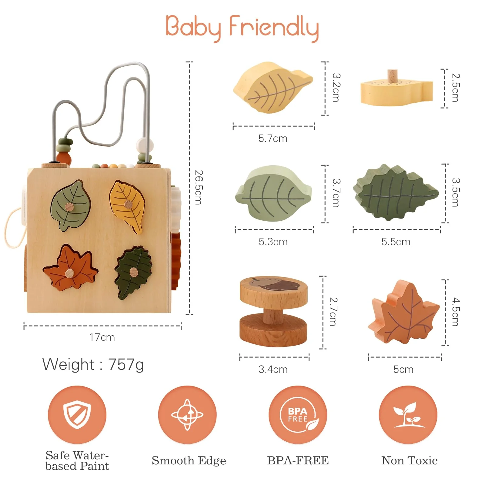 WOODEN TEETHER Montessori Motorikwürfel holzspielzeug Montessori Spielzeug 6 in 1(Naturholzfarbe Aktivitätswürfel) - Image 5
