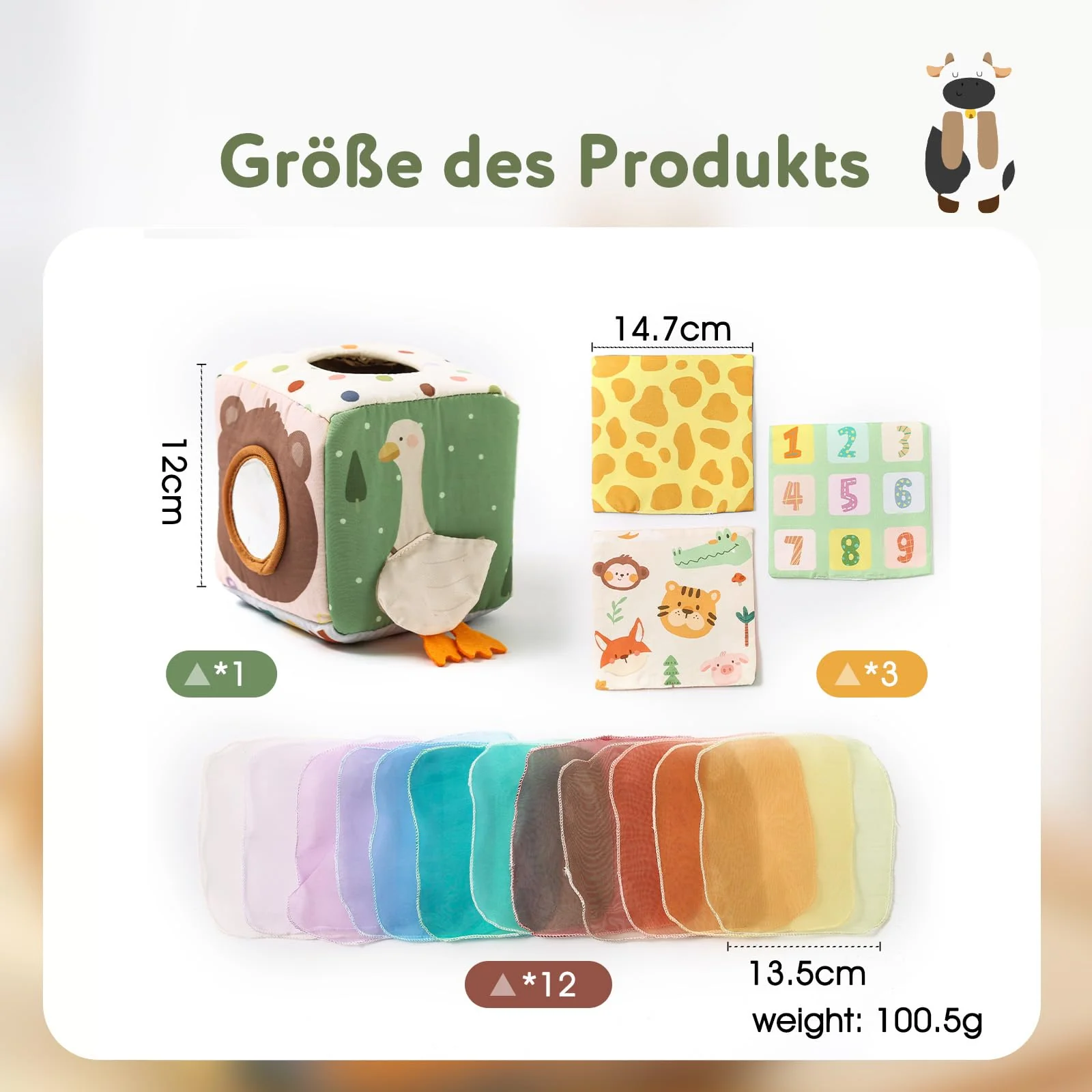 WOODEN TEETHER Tissue Box Montessori Motorikspielzeug, 6-12 Monate Sensorik Baby Spielzeug mit Spiegel, Farben, Texturen, Kinder Frühes Lernspielzeug für Jungen Mädchen Geschenke - Image 2