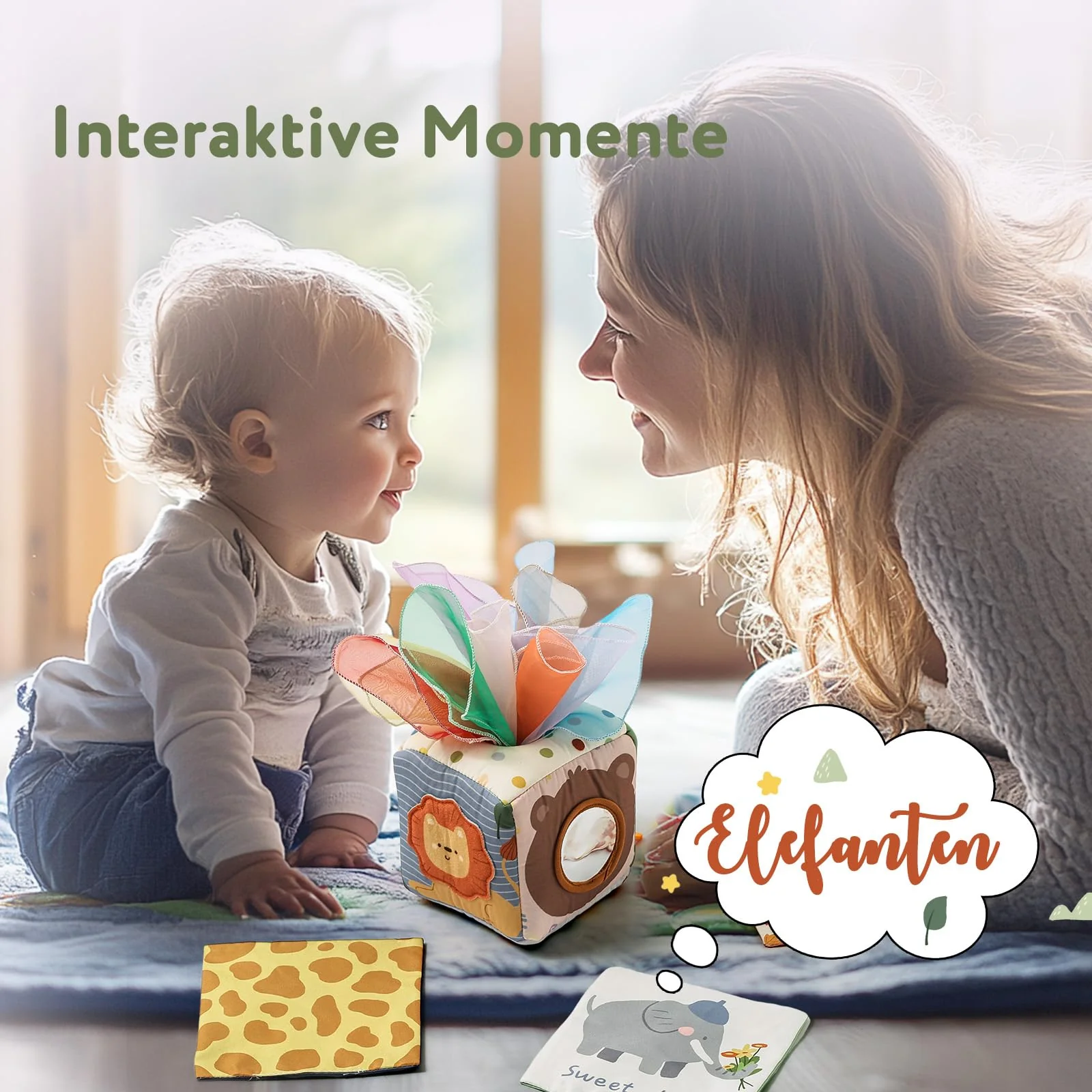 WOODEN TEETHER Tissue Box Montessori Motorikspielzeug, 6-12 Monate Sensorik Baby Spielzeug mit Spiegel, Farben, Texturen, Kinder Frühes Lernspielzeug für Jungen Mädchen Geschenke - Image 3