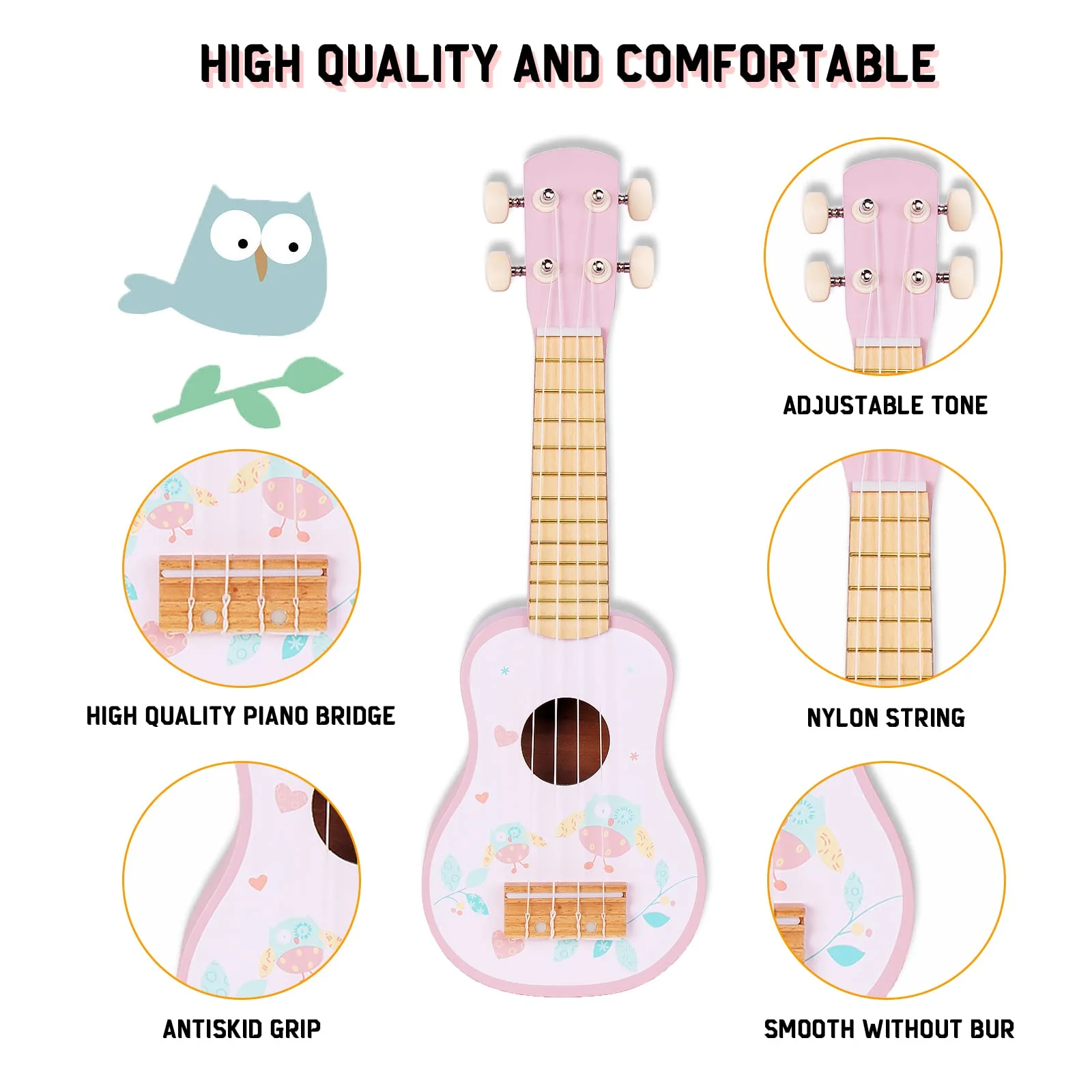 WOODENFUN Kinder Gitarre für Mädchen, Holz Musikinstrumente Spielzeug mit Ukulele, Tamburin, Maracas, Harmonika, Mini Band Sets für Kleinkinder 2 3 Jahre alt Geburtstagsgeschenk(Rosa) - Image 7
