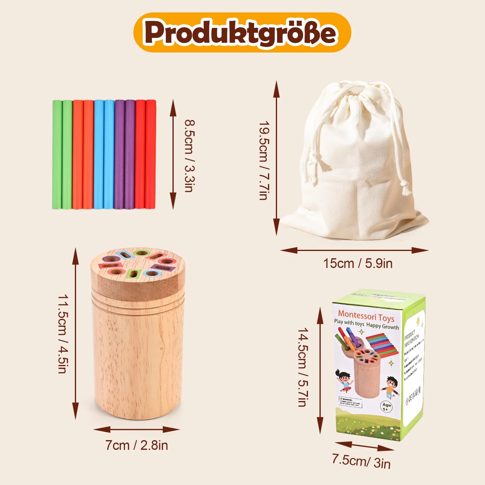 Wooderma Montessori Spielzeug ab 1 2 3 Jahr, Farbe Sortierspiel, Holzspielzeug Kinder, Kinderspielzeug zum Farben Lernen,Lernspielzeug & Motorikspielzeug, Steckspiel ab 1 Jahr, Geschenk Mädchen Jungen - Image 7