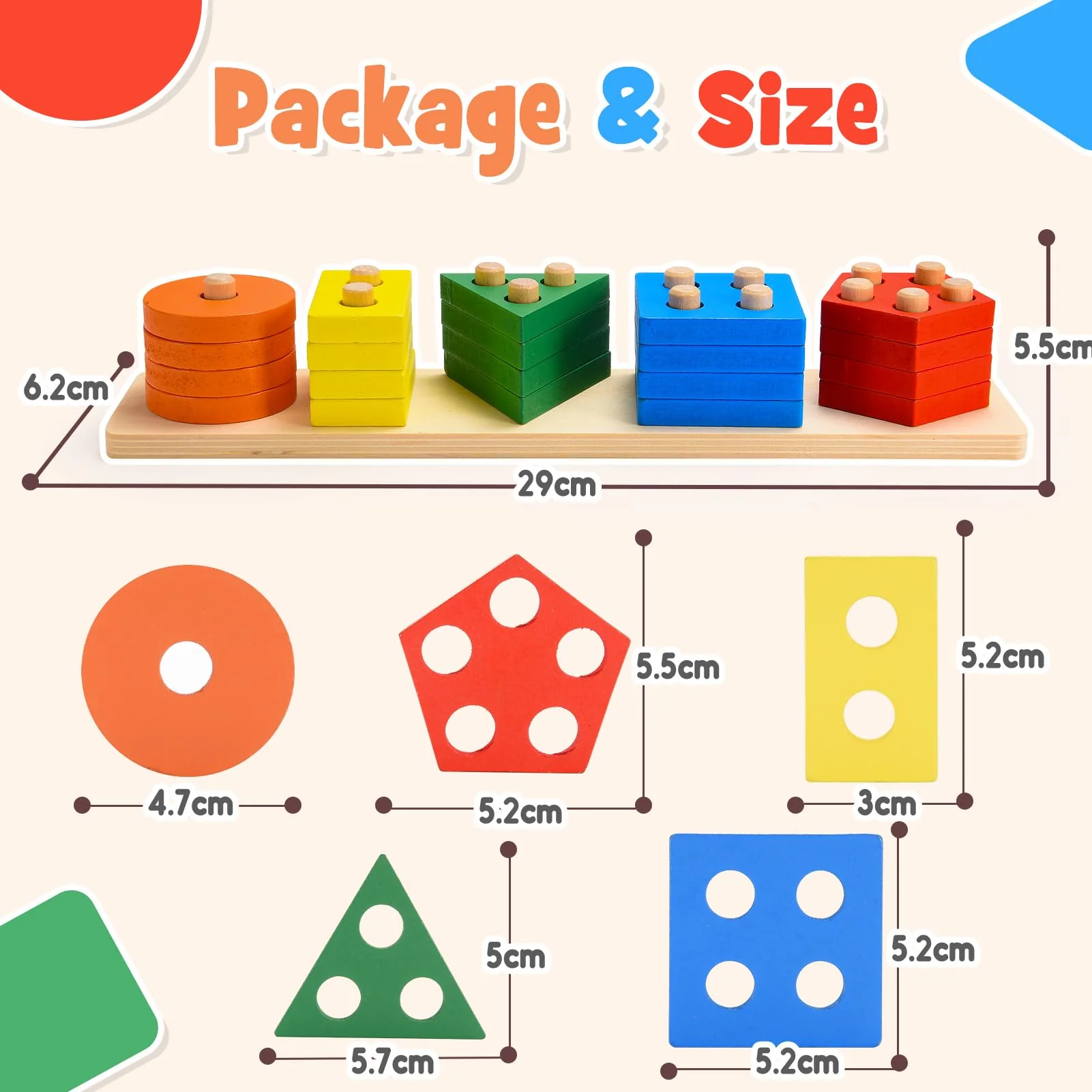 Wootoyz Holz Montessori Spielzeug ab 1 2 3 Jahr, kinderspielzeug ab 1-3 Jahr Holzspielzeug Motorikspielzeug 1-3 Jahr Babyspielzeug 1 2 3 Jahr Sortierspiel Lernspielzeug Steckpuzzle - Image 3