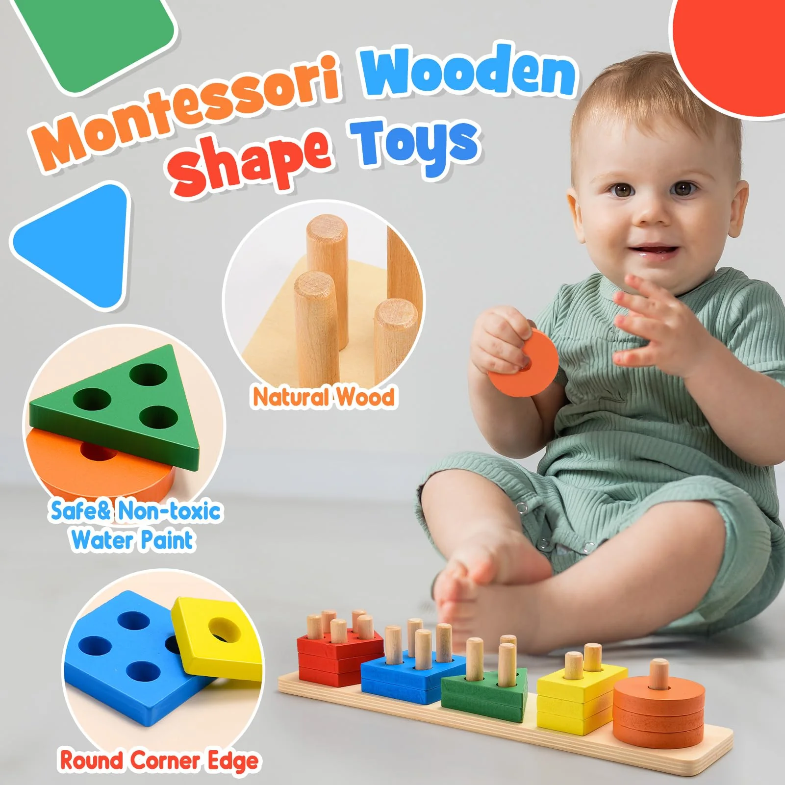 Wootoyz Holz Montessori Spielzeug ab 1 2 3 Jahr, kinderspielzeug ab 1-3 Jahr Holzspielzeug Motorikspielzeug 1-3 Jahr Babyspielzeug 1 2 3 Jahr Sortierspiel Lernspielzeug Steckpuzzle - Image 6