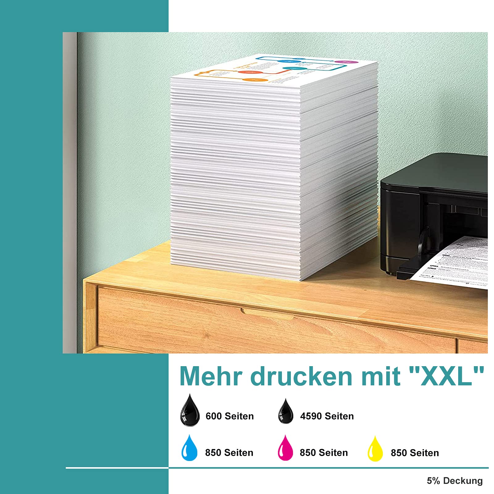 WORTHDO Kompatibel Tintenpatrone für Canon PGI-580 CLI-581 XXL Druckerpatronen für Canon Pixma TR8550 TS705 TS6150 TS6151 TS6250 TS6251 TS6350 TS6351 TR7500 TR7550 TR8500 TS9550 TS9551C (5er-Pack) - Image 2