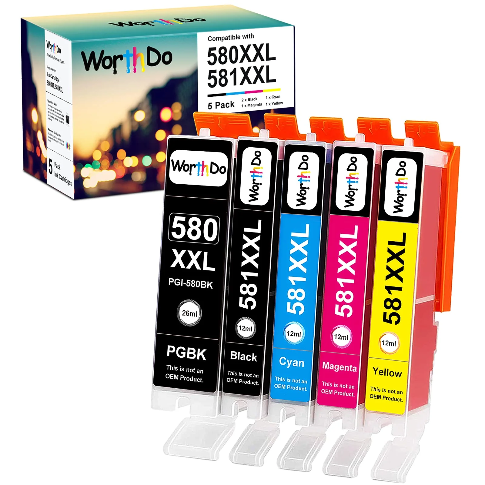 WORTHDO Kompatibel Tintenpatrone für Canon PGI-580 CLI-581 XXL Druckerpatronen für Canon Pixma TR8550 TS705 TS6150 TS6151 TS6250 TS6251 TS6350 TS6351 TR7500 TR7550 TR8500 TS9550 TS9551C (5er-Pack) - Image 5