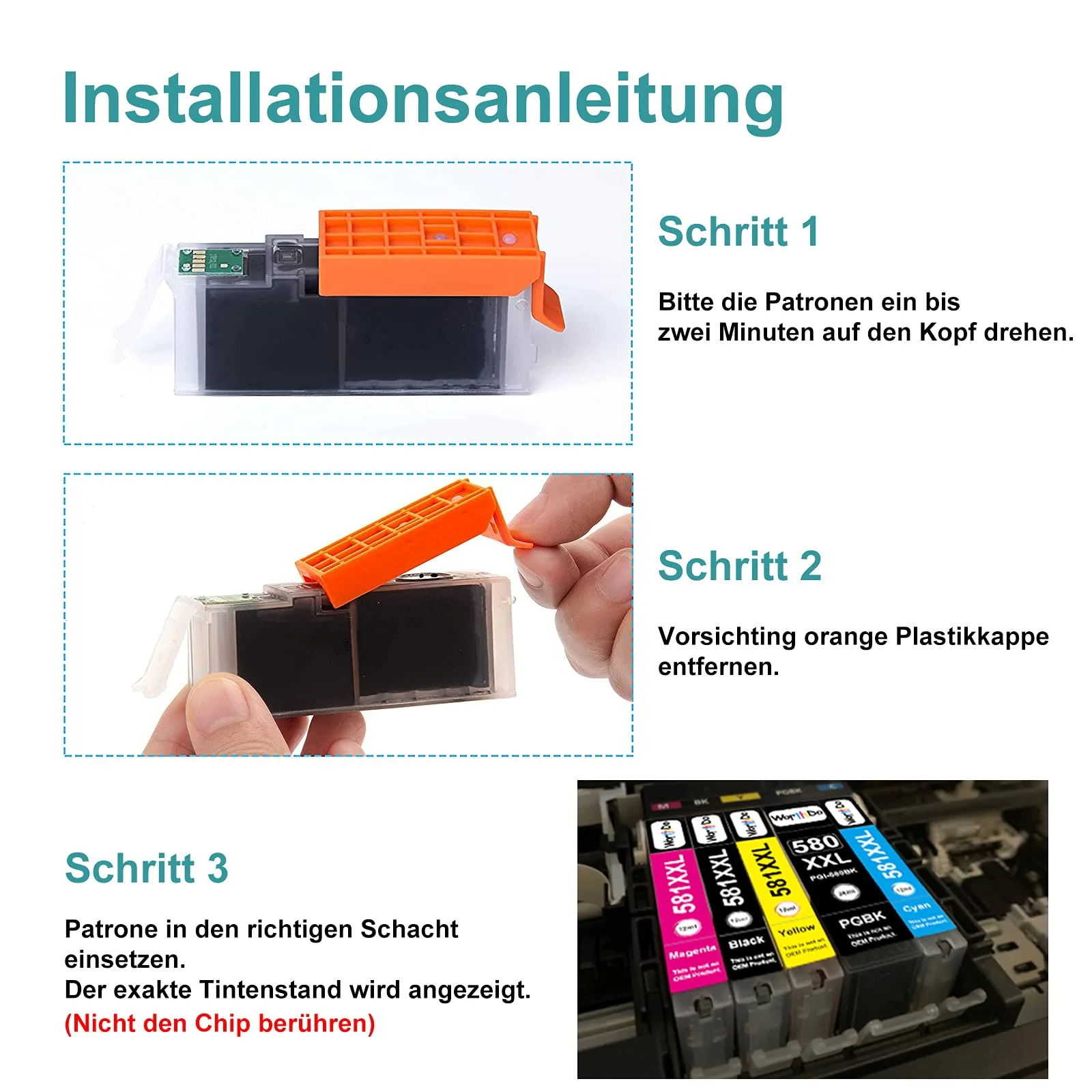 WORTHDO Kompatibel Tintenpatrone für Canon PGI-580 CLI-581 XXL Druckerpatronen für Canon Pixma TR8550 TS705 TS6150 TS6151 TS6250 TS6251 TS6350 TS6351 TR7500 TR7550 TR8500 TS9550 TS9551C (5er-Pack) - Image 7
