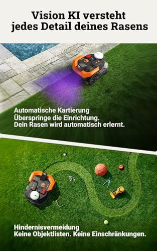 WORX Landroid Vision Cloud WR305E 2WD Mähroboter ohne Begrenzungskabel für 500 m² (KI-Hinderniserkennung, VSLAM+ RTK Cloud Navigation, Auto-Mapping, App-Steuerungo) - Image 3