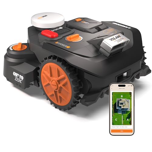 Worx Landroid Vision Cloud WR306E 2WD Mähroboter mit Garage, kabelloser Rasenmähroboter für bis zu 500 m², (KI-Hinderniserkennung, VSLAM + RTK-Cloud-Navigation, Auto-Kartierung, App-Steuerung)
