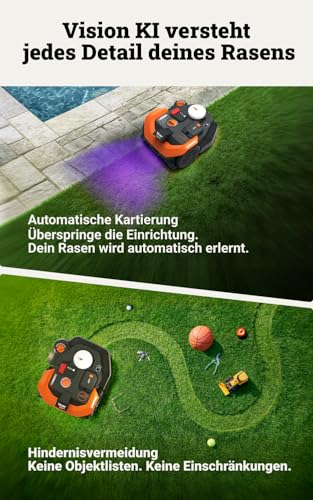 WORX Landroid Vision Cloud WR308E 2WD Mähroboter ohne Begrenzungskabel für 800 m² (KI-Hinderniserkennung, VSLAM+ RTK Cloud Navigation, Auto-Mapping, App-Steuerung, Cut-to-Zero) - Image 3
