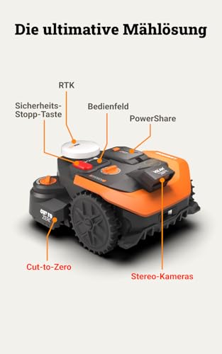 WORX Landroid Vision Cloud WR308E 2WD Mähroboter ohne Begrenzungskabel für 800 m² (KI-Hinderniserkennung, VSLAM+ RTK Cloud Navigation, Auto-Mapping, App-Steuerung, Cut-to-Zero) - Image 9