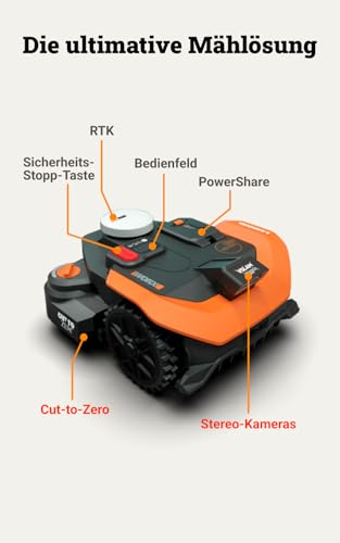 WORX Landroid Vision Cloud WR318E 2WD Mähroboter ohne Begrenzungskabel für 1800 m² (KI-Hinderniserkennung, VSLAM+ RTK Cloud Navigation, Auto-Mapping, App-Steuerung, Cut-to-Zero, RadioLink) - Image 9