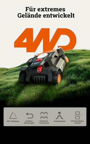 WORX Landroid Vision Cloud WR340E 4WD Mähroboter ohne Begrenzungskabel für 600 m² (KI-Hinderniserkennung, VSLAM+ RTK Cloud Navigation, 84% Steigung, Auto-Mapping, App-Steuerung) - Image 3
