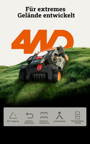 Worx Landroid Vision Cloud WR344E 4WD Mähroboter mit Garage, kabelloser Rasenmähroboter für bis zu 4 000 m², (KI-Hinderniserkennung, VSLAM + RTK-Cloud-Navigation, 84% Steigung, Auto-Kartierung) - Image 3