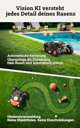 Worx Landroid Vision Cloud WR344E 4WD Mähroboter mit Garage, kabelloser Rasenmähroboter für bis zu 4 000 m², (KI-Hinderniserkennung, VSLAM + RTK-Cloud-Navigation, 84% Steigung, Auto-Kartierung) - Image 4