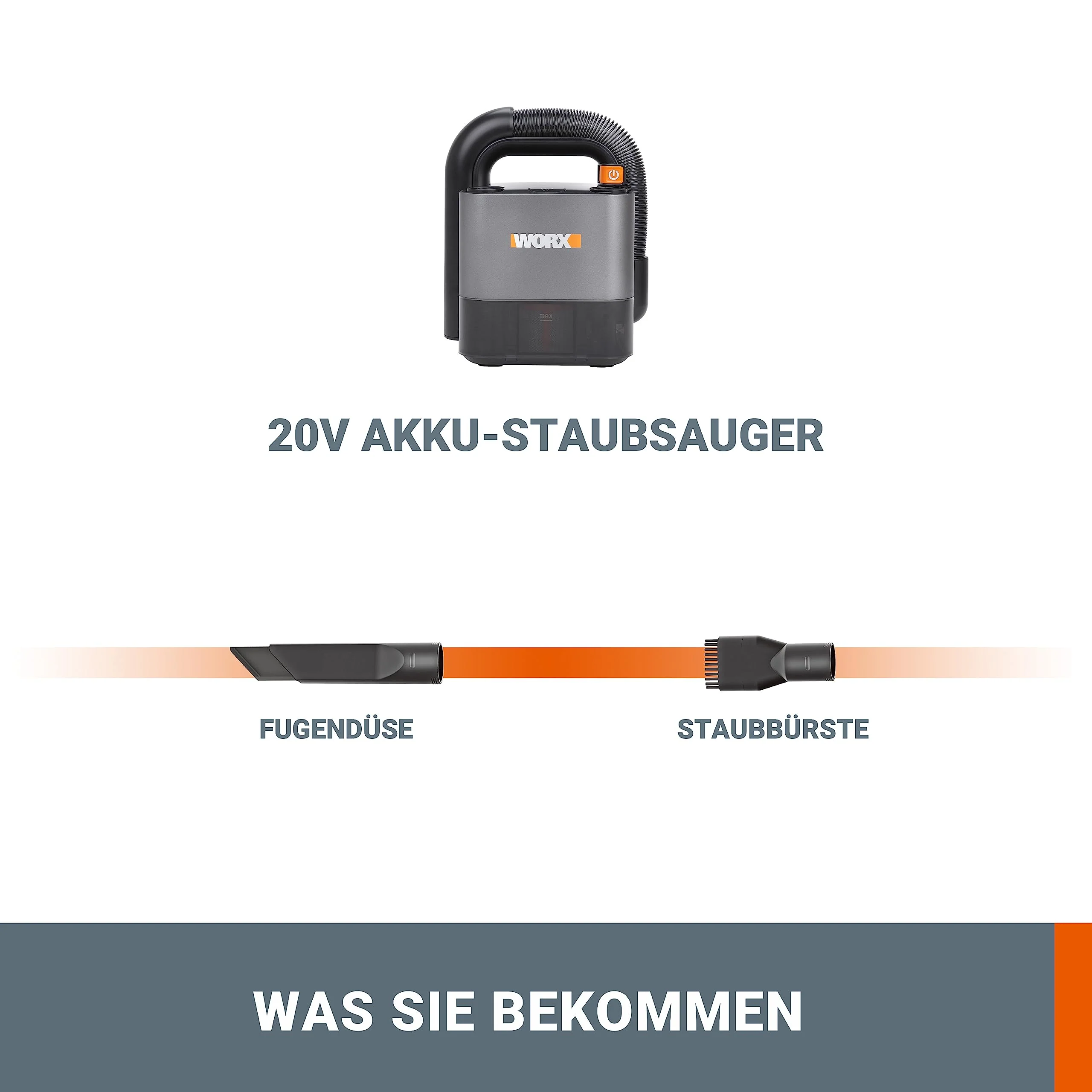 WORX WX030.9 Max Akku Autostaubsauger - beutelloser Hand-Staubsauger - 20V - mit Fugendüse und Kombidüse - ohne Akku & Ladegerät - Image 8