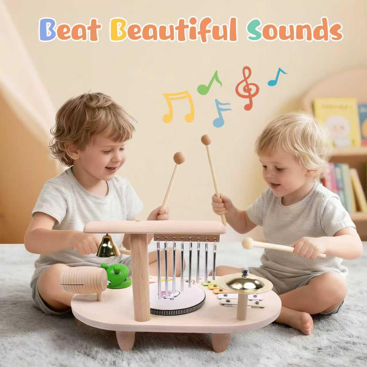 Wotoyd Kinder Schlagzeug, Musikinstrumente für Kinder ab 1 2 3 4 5 Jahr – Montessori Holzspielzeug Set mit Trommel, Xylophon Geschenk für Jungen Mädchen - Image 2