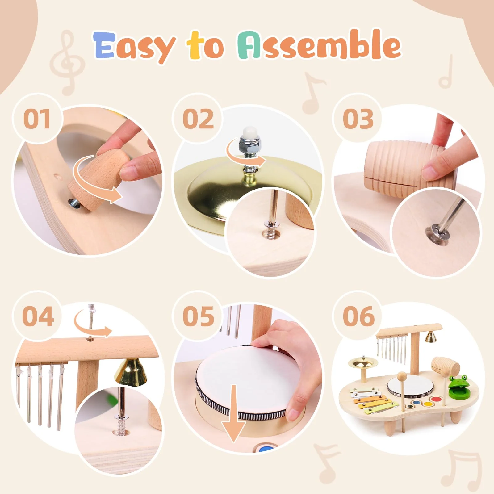 Wotoyd Kinder Schlagzeug, Musikinstrumente für Kinder ab 1 2 3 4 5 Jahr – Montessori Holzspielzeug Set mit Trommel, Xylophon Geschenk für Jungen Mädchen - Image 4