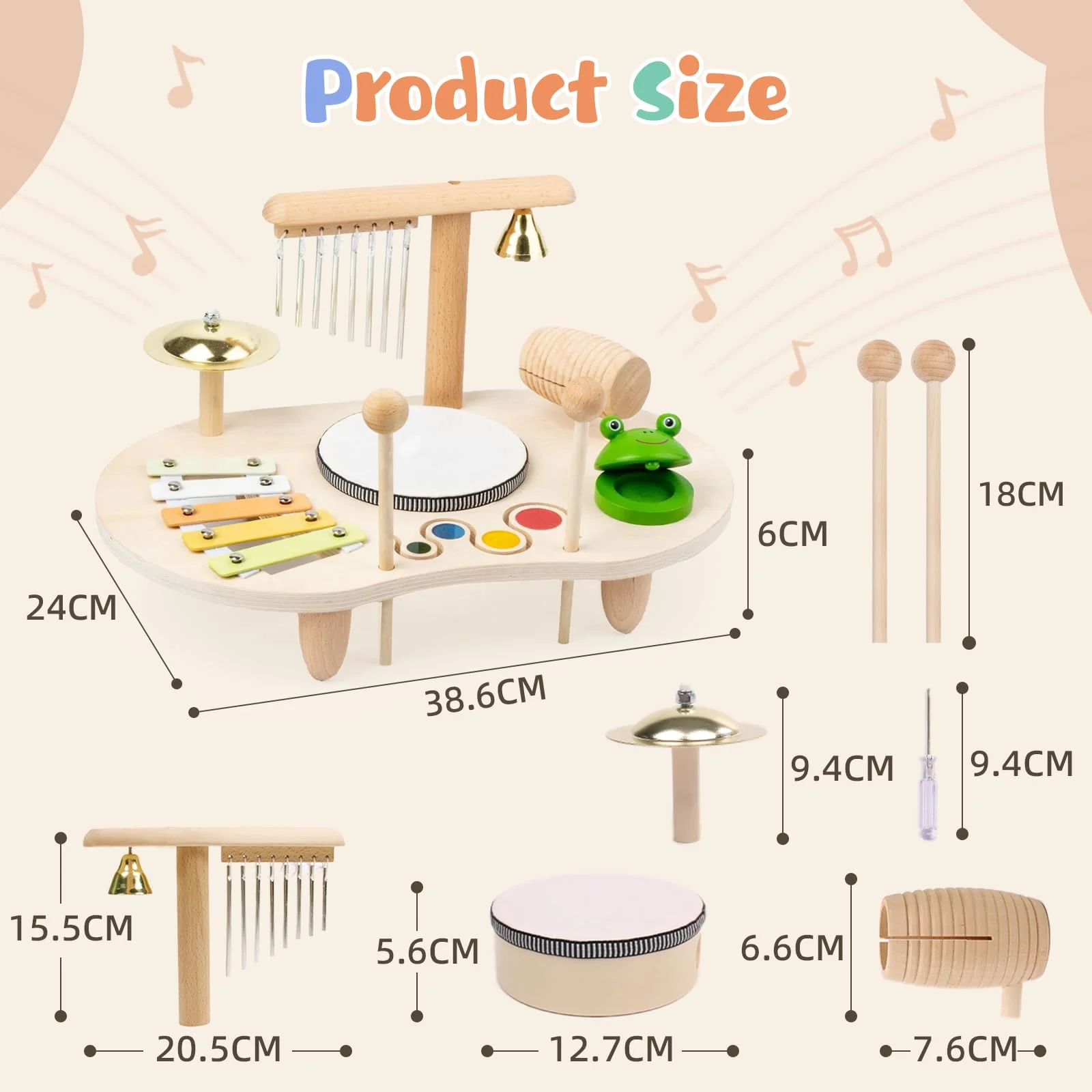 Wotoyd Kinder Schlagzeug, Musikinstrumente für Kinder ab 1 2 3 4 5 Jahr – Montessori Holzspielzeug Set mit Trommel, Xylophon Geschenk für Jungen Mädchen - Image 5