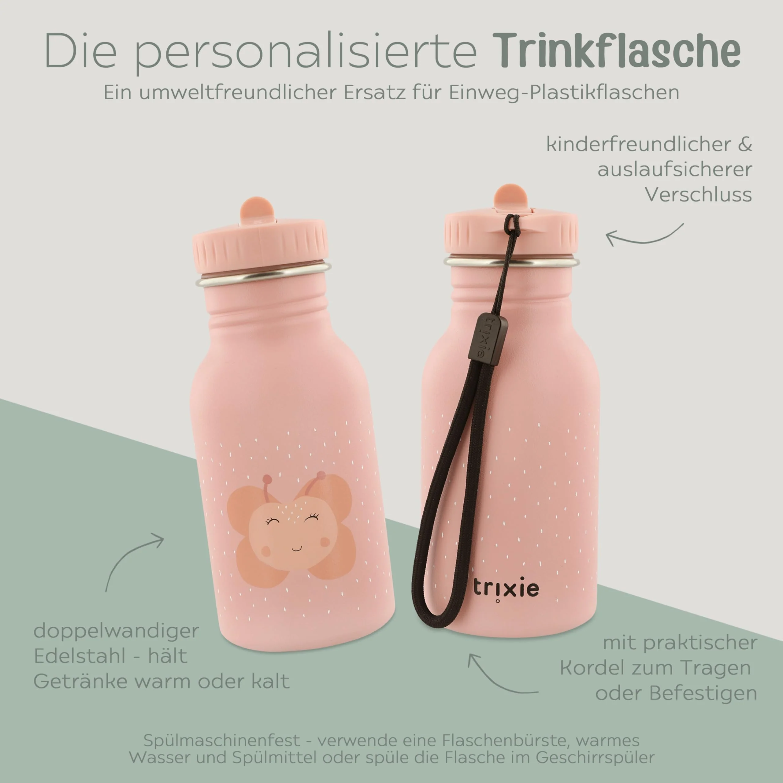 wunderwunsch Trinkflasche personalisiert für Kinder, Flasche personalisiert, Babyflasche, Kinder Flasche, Trixie Trinkflaschen mit individuellem Namen (Schmetterling, 350ml) - Image 7