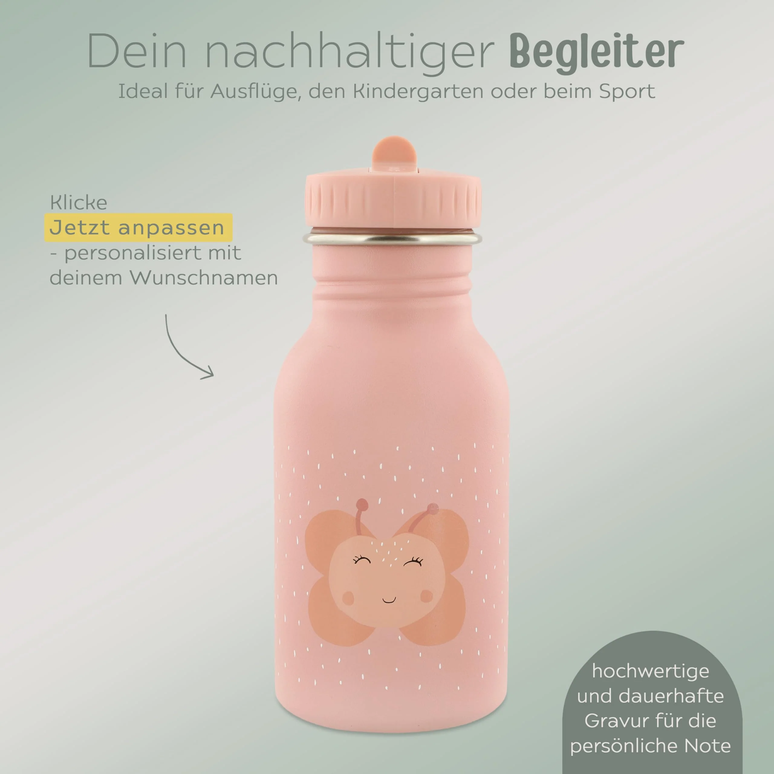wunderwunsch Trinkflasche personalisiert für Kinder, Flasche personalisiert, Babyflasche, Kinder Flasche, Trixie Trinkflaschen mit individuellem Namen (Schmetterling, 350ml) - Image 8