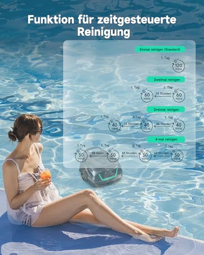 WYBOT A1/OS2010 Kabelloser Poolroboter, Poolroboter Akku 120 Min Laufzeit, Doppelsiebe, Reinigt Flache Aufstellpools Bis 100 M², Ideal für Poolroboter für Aufstellpool,Waldgrün - Image 3
