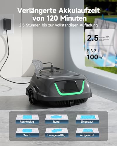 WYBOT A1/OS2010 Kabelloser Poolroboter, Poolroboter Akku 120 Min Laufzeit, Doppelsiebe, Reinigt Flache Aufstellpools Bis 100 M², Ideal für Poolroboter für Aufstellpool,Waldgrün - Image 4