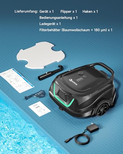 WYBOT A1/OS2010 Kabelloser Poolroboter, Poolroboter Akku 120 Min Laufzeit, Doppelsiebe, Reinigt Flache Aufstellpools Bis 100 M², Ideal für Poolroboter für Aufstellpool,Waldgrün - Image 7
