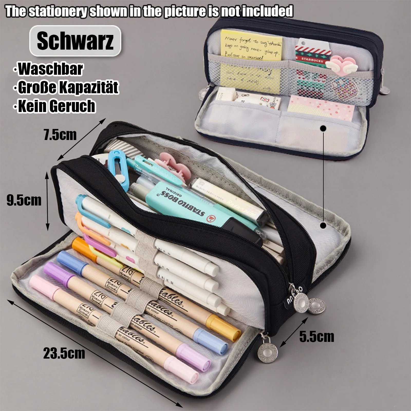 X SIM FITNESSX Federmäppchen Federtaschen Teenager Mädchen Mäppchen Etui Stifte 3 Fach, Große Kapazität Pencil Case für Schule & Büro (Schwarz) - Image 5