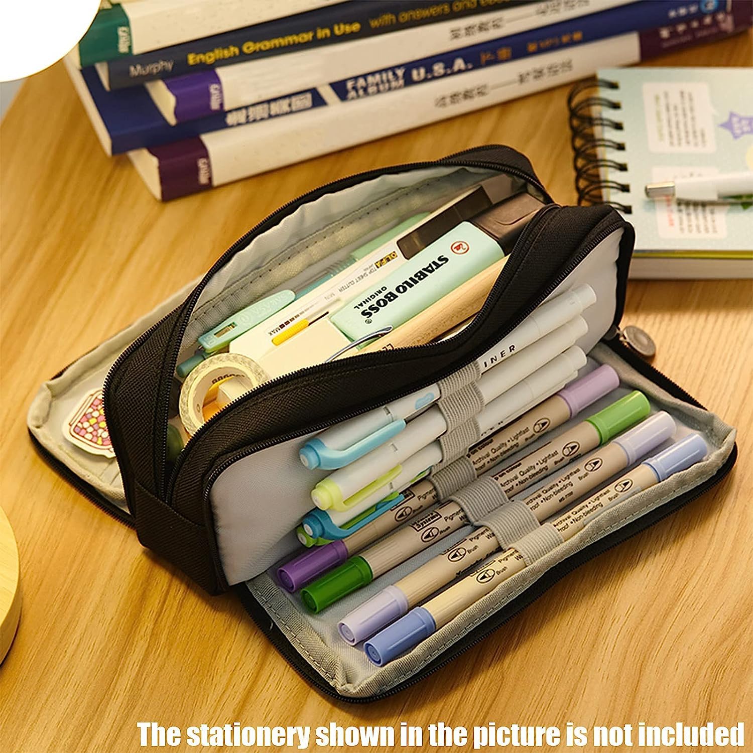 X SIM FITNESSX Federmäppchen Federtaschen Teenager Mädchen Mäppchen Etui Stifte 3 Fach, Große Kapazität Pencil Case für Schule & Büro (Schwarz) - Image 6