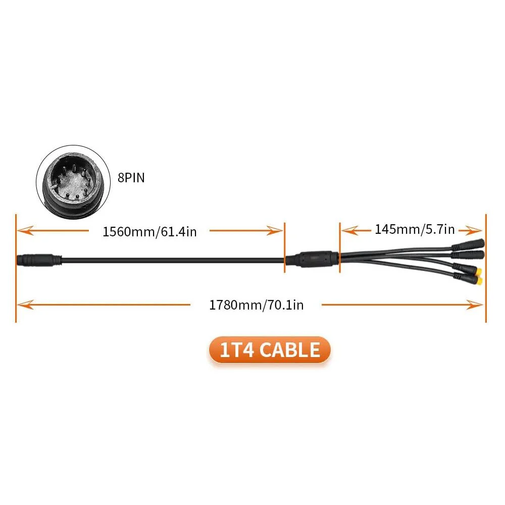 XBERSTAR Elektrofahrrad 1T4 1T5 Wasserdicht Kabel Controller Licht Ebrake Drosselklappe Anzeige E-Bike Kabel Umbau Zubehör E-Bike Integrationskabel Wasserdicht 1-5 für KT Controller ADE (Schwarz 1T4) - Image 3