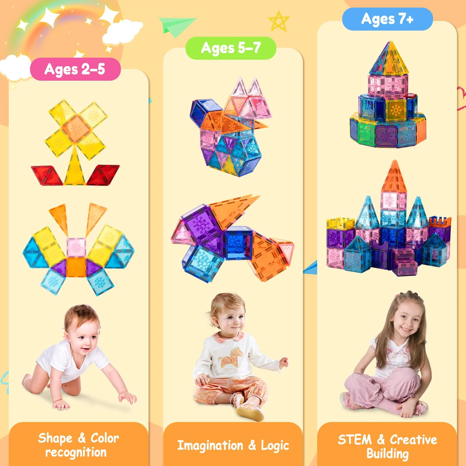 Xekel Magnetische Bausteine 100 Teile, Magnetbausteine Kinder mit Starker Magnet & Magnetsteine Kinder - Kreatives, lehrreiches Magnetspielzeug ab 3+ - Image 5