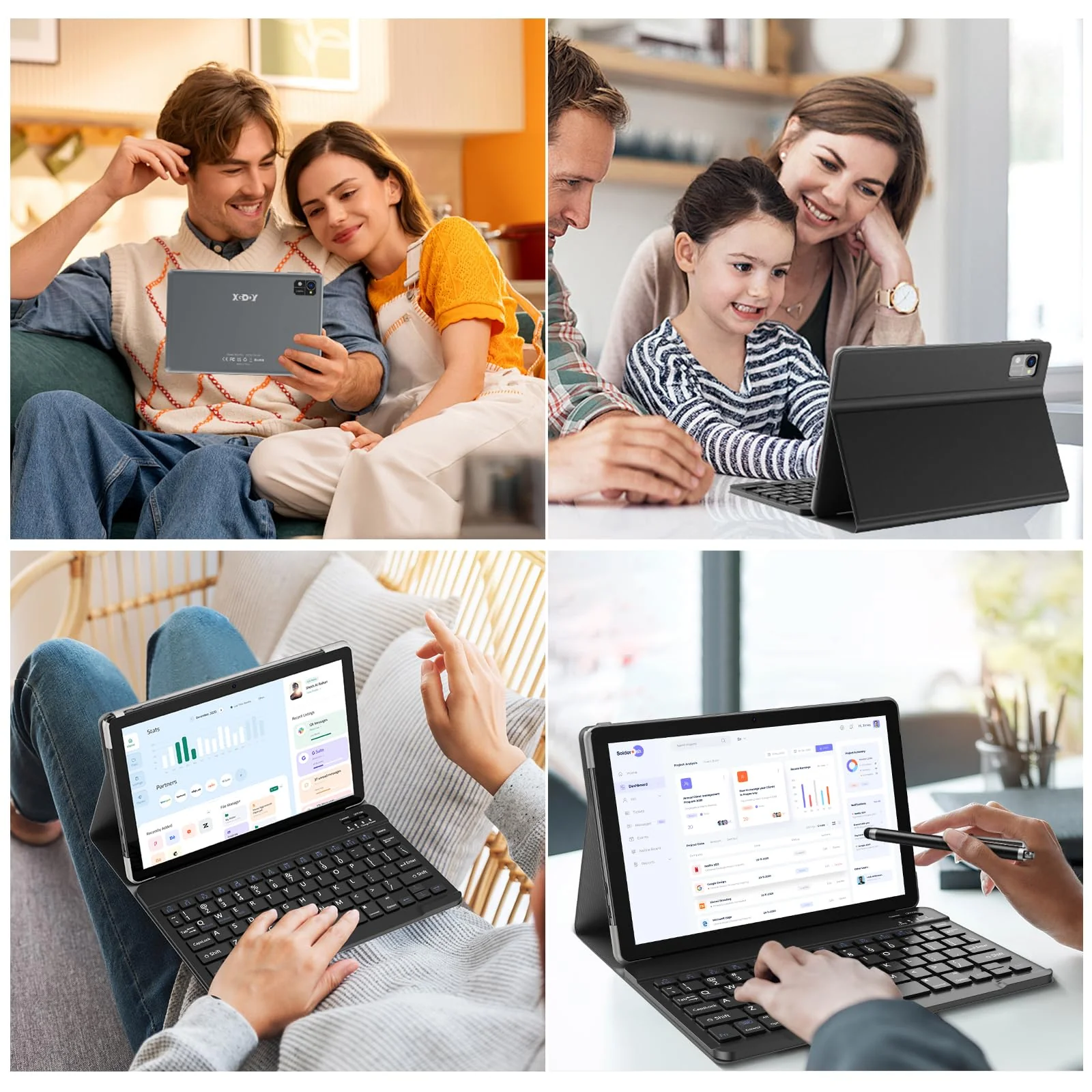 XGODY 10 Zoll Android 14 Tablet mit Tastatur 2,4G/5G WLAN 2,0 GHz | 12 GB RAM + 128 GB ROM (TF 1 TB) | FHD | 5+13 MP Kamera | 7000 mAh | Bluetooth 5.0,Tablet PC – Schwarz - Image 4
