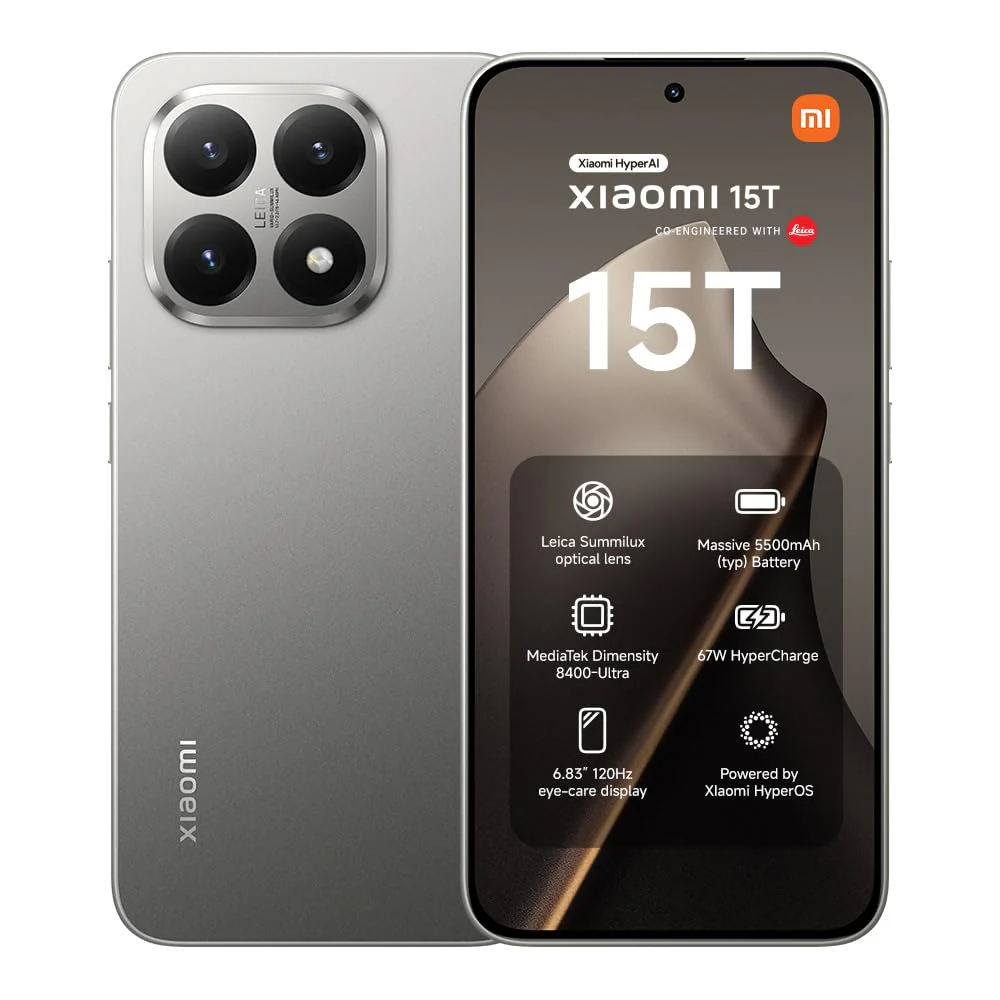 XIAOMI 15T, Smartphone 12+256GB, 6,83" 120Hz augenschonendes Display, MediaTek Dimensity 8400-Ultra, 50MP Leica Summilux Objektiv, 5500mAh, Titan, 2 Jahre Garantie
