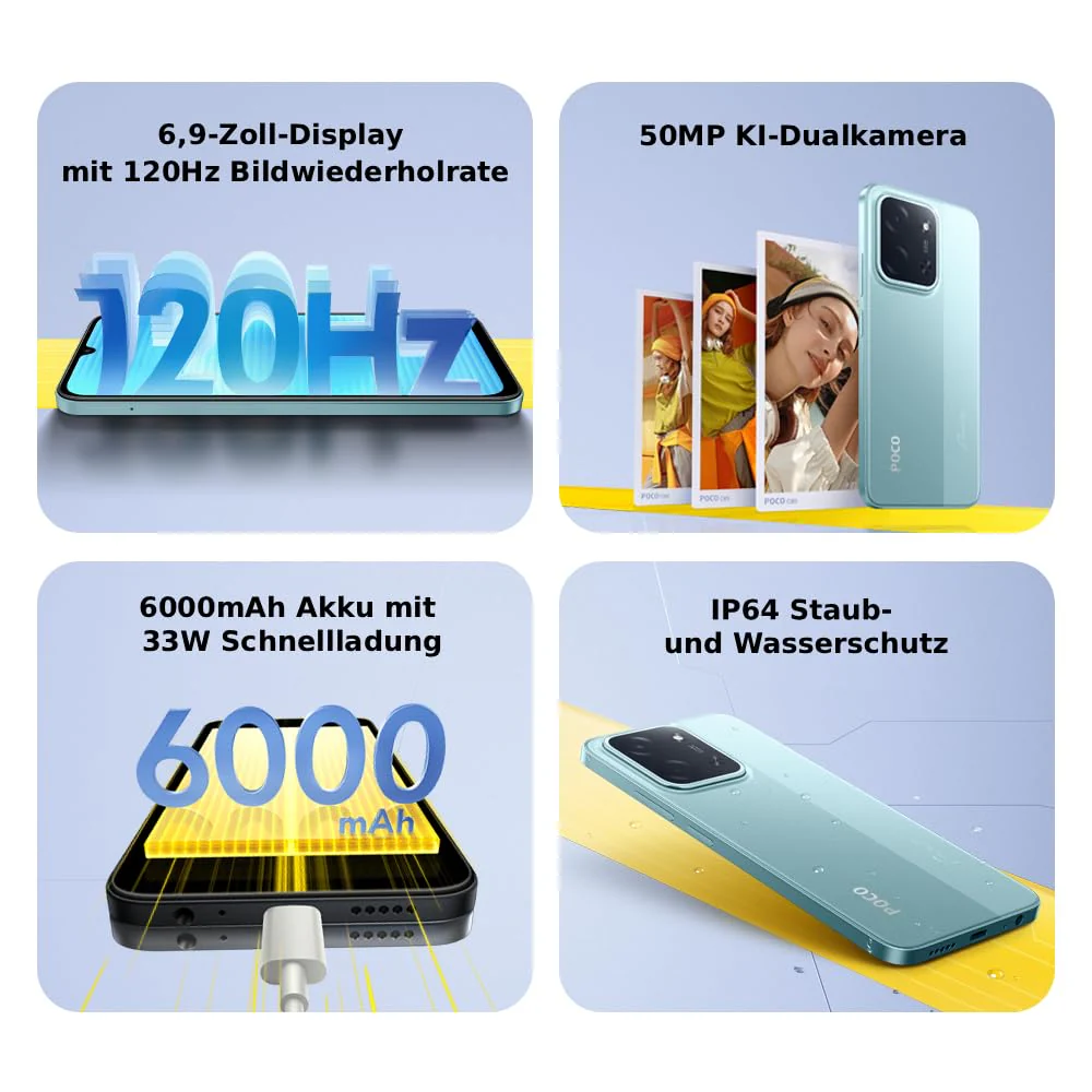 XIAOMI Poco C85, Smartphone 8+256GB, 6,9" 120Hz Display 7,99mm Design, MediaTek Helio G81-Ultra Octa-Core, 50MP AI-Zweifach-Kamera, 6000mAh, Black, Ladegerät Nicht im Lieferumfang enthalten - Image 14