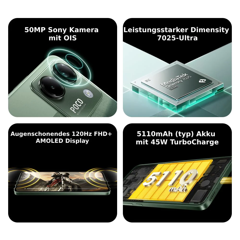 XIAOMI Poco M7 Pro 5G Smartphone, 8+256GB, Silver, Klare 50MP Sony Kamera mit OIS, 5110mAh Akku, 45W TurboCharge, 120Hz augenschonendes AMOLED Display - Image 5