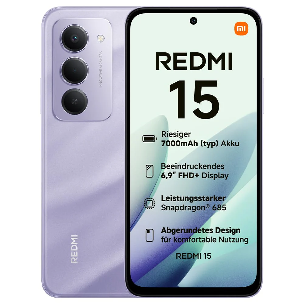 XIAOMI Redmi 15, Smartphone 6+128GB, 6,9" FHD+ 144Hz DotDisplay, Snapdragon 685, 50MP KI-Dualkamera, 7000mAh Akku, Sandy Purple