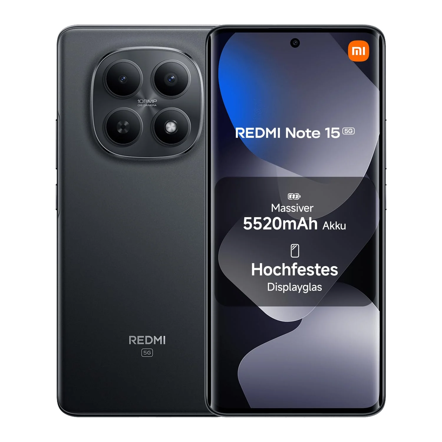 XIAOMI Redmi Note 15 5G Smartphone (6+128 GB) – Ultradünnes Design, IP66-Wasserschutz, 108-MP-Kamera, 6,77" FHD+ Display, Schwarz, 2 Jahre Garantie