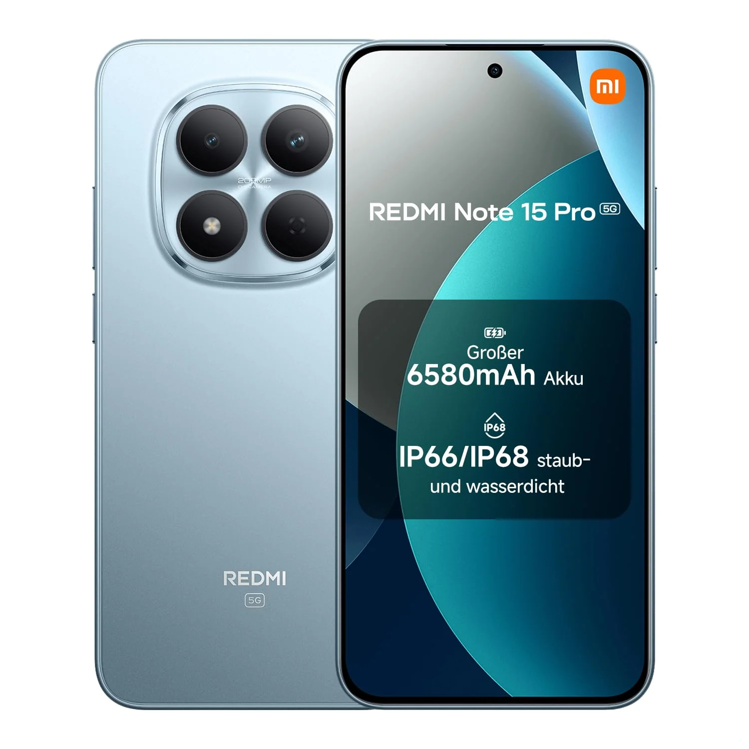 XIAOMI Redmi Note 15 Pro 5G Smartphone (8+256 GB) – 6580-mAh-Akku, IP66/IP68 Staub- und Wasserschutz, Neue 200-MP-Kamera, 6,83" AMOLED-Display, Gletscherblau, 2 Jahre Garantie