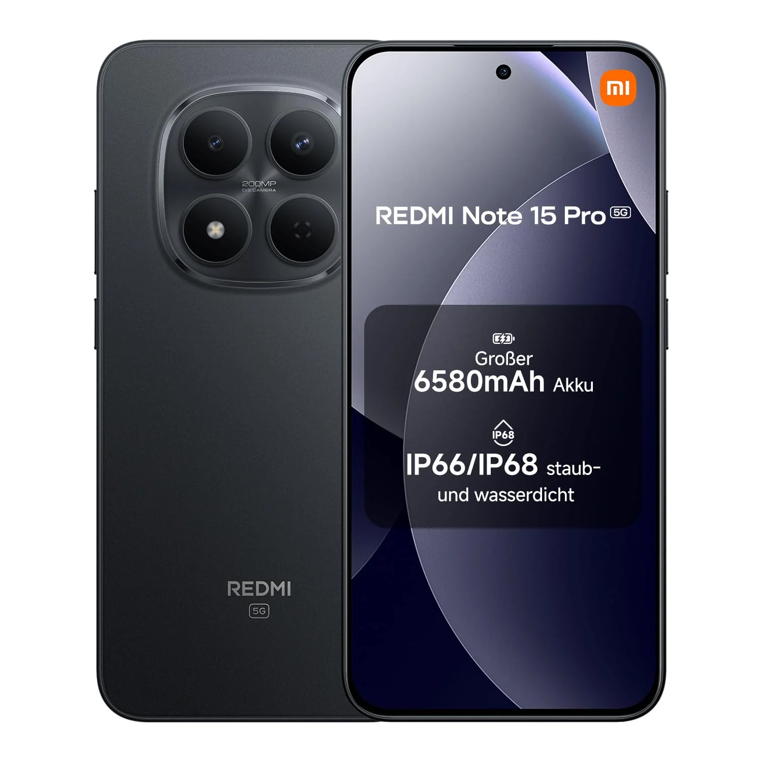 XIAOMI Redmi Note 15 Pro 5G Smartphone (8+256 GB) – 6580-mAh-Akku, IP66/IP68 Staub- und Wasserschutz, Neue 200-MP-Kamera, 6,83" AMOLED-Display, Schwarz, 2 Jahre Garantie