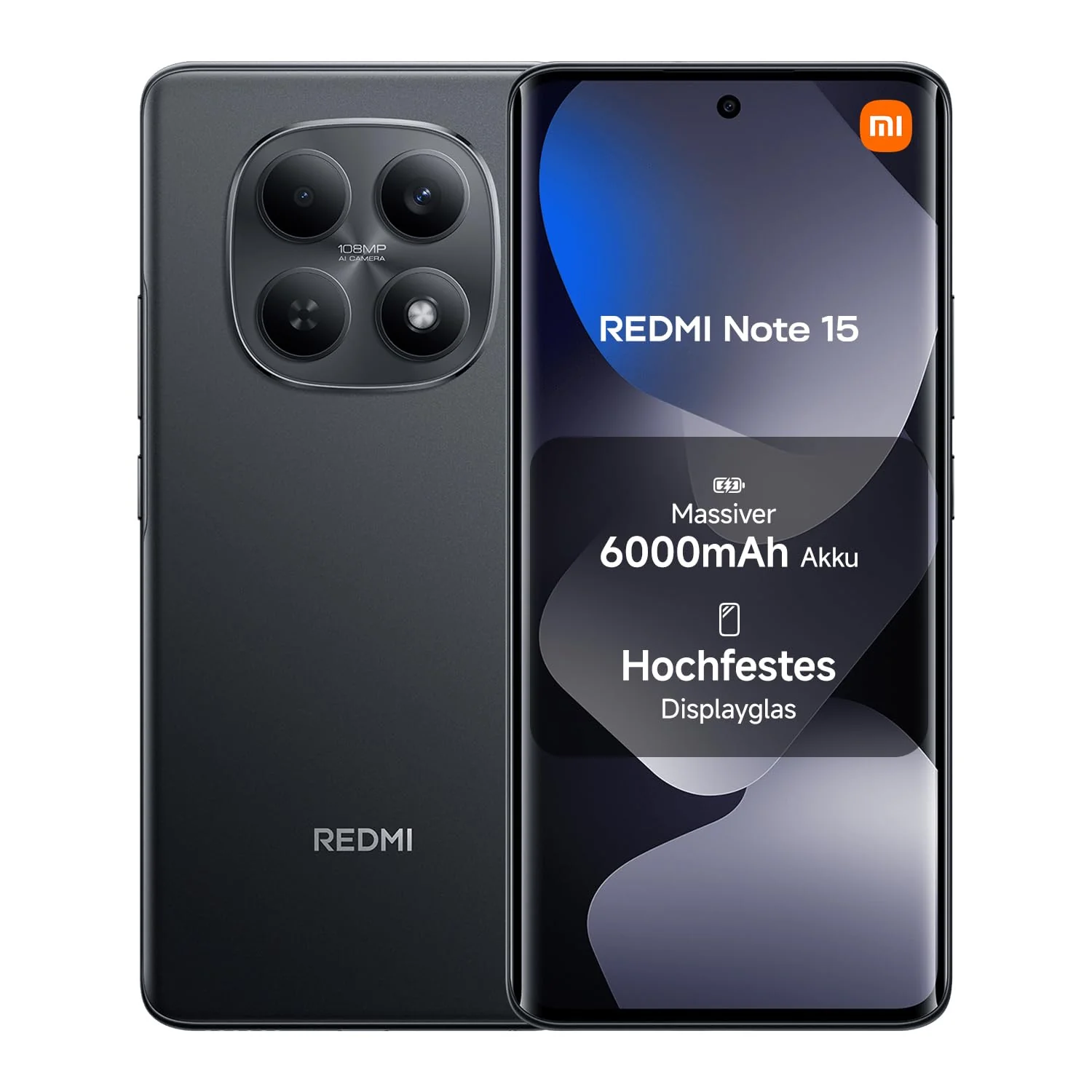 XIAOMI Redmi Note 15 Smartphone (8+128 GB) – 6000-mAh-Akku, wassergeschützt, 108-MP-Kamera, 6,77" FHD+ Display, Schwarz, 2 Jahre Garantie