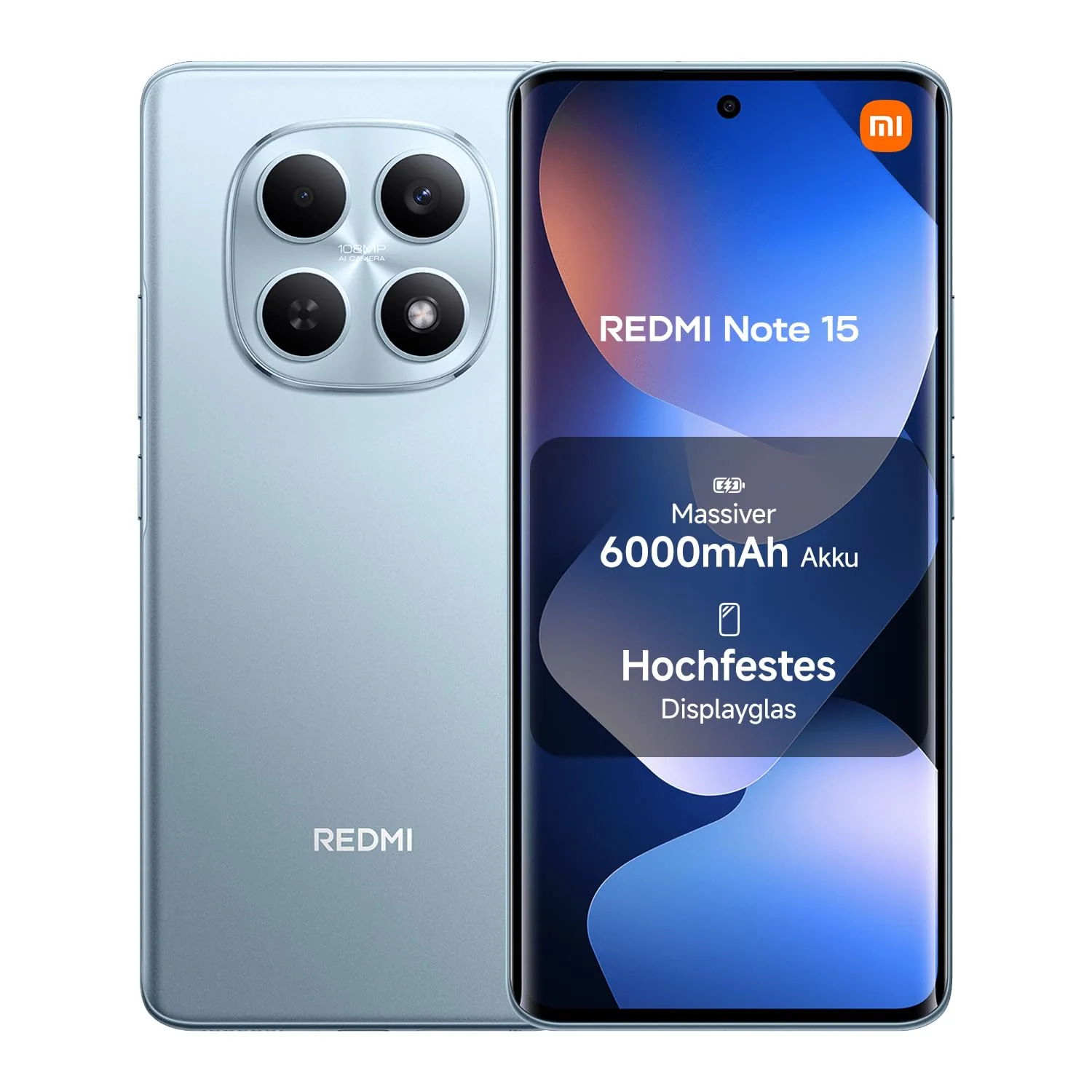 XIAOMI Redmi Note 15 Smartphone (8+256 GB) – 6000-mAh-Akku, wassergeschützt, 108-MP-Kamera, 6,77" FHD+ Display, Gletscherblau, 2 Jahre Garantie